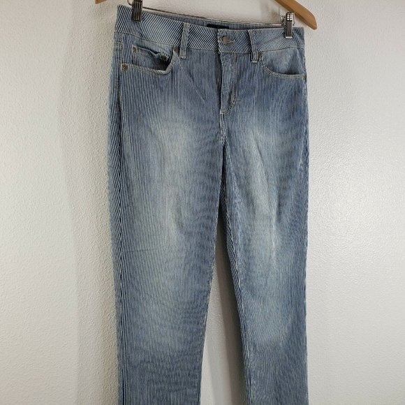 NYDJ Womens Jeans Legging Ankle Skinny Blue White Stripe Lift Tuck‎ Size 4 - Picture 7 of 12